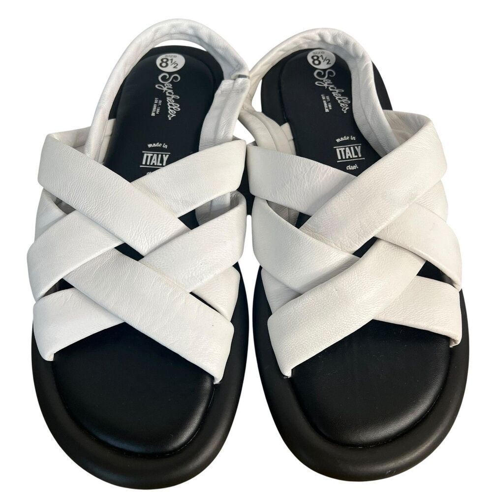 Seychelles Punchline Sandals size 8.5M White Leather Strappy Slingback Flat Shoe